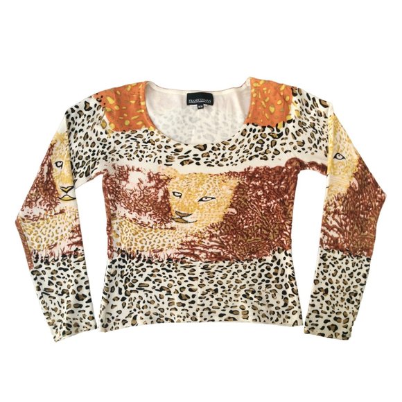 Frank Lyman Design Leopard Graphic Print Long Sleeved T-Shirt M - Picture 1 of 6